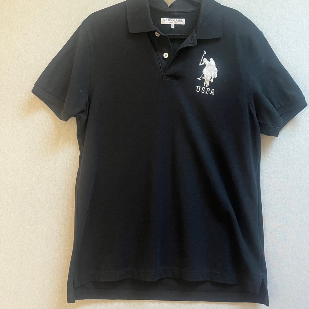 U.S. Polo Assn. Men's Black Polo Shirt Oversized White Logo Size XL